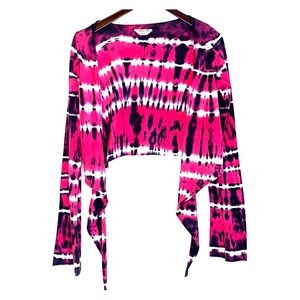 HARD TAIL Pink Tie Dye Crop Wrap Cardigan Top M